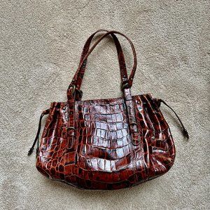 Stuart Weitzman Crocodile Embossed Leather Satchel 15" x 9 1/2" x 5"